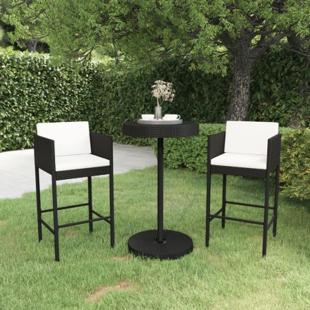 Set muebles bar jardín 3 piezas y cojines ratán sintético negro en Conjuntos de jardín | Comprar online en Foru.es