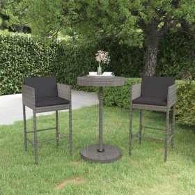 Set muebles bar jardín 3 piezas y cojines ratán sintético gris en Conjuntos de jardín | Comprar online en Foru.es