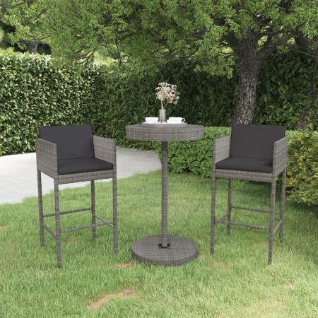 Set muebles bar jardín 3 piezas y cojines ratán sintético gris en Conjuntos de jardín | Comprar online en Foru.es