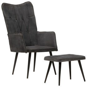 Sillón orejero con reposapiés lona negro vintage en Sillones | Comprar online en Foru.es