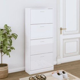 Mueble zapatero madera contrachapada blanco brillo 63x24x147 cm en Zapateros y organizadores de calzado | Comprar online en Foru