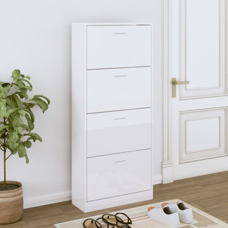 Mueble zapatero madera contrachapada blanco brillo 63x24x147 cm en Zapateros y organizadores de calzado | Comprar online en Foru