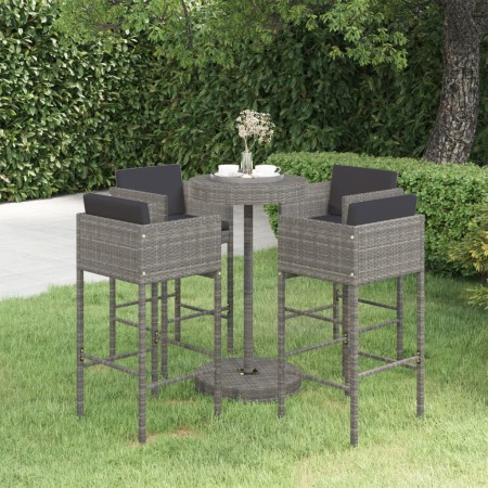 Set muebles bar jardín 5 piezas y cojines ratán sintético gris en Conjuntos de jardín | Comprar online en Foru.es