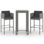 Set muebles bar jardín 3 piezas y cojines ratán sintético gris en Conjuntos de jardín | Comprar online en Foru.es