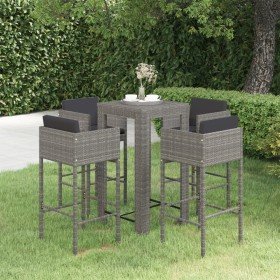 Set muebles bar jardín 5 piezas y cojines ratán sintético gris en Conjuntos de jardín | Comprar online en Foru.es