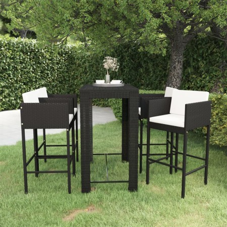 Set muebles bar jardín 5 piezas y cojines ratán sintético negro en Conjuntos de jardín | Comprar online en Foru.es