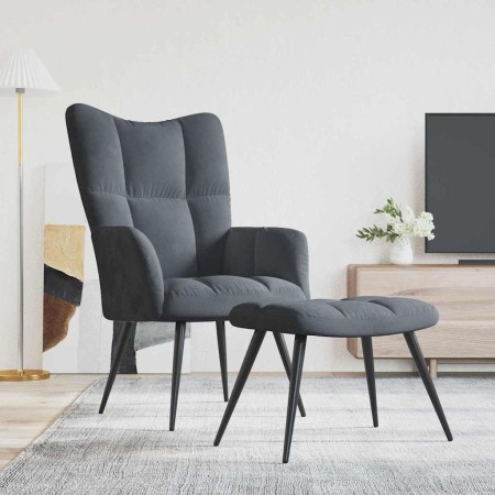 Sillón relajante con Puff 2 pcs Gris oscuro Terciopelo en Sillones | Comprar online en Foru.es