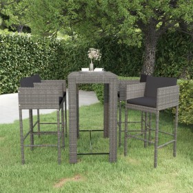 Set muebles bar jardín 5 piezas y cojines ratán sintético gris en Conjuntos de jardín | Comprar online en Foru.es