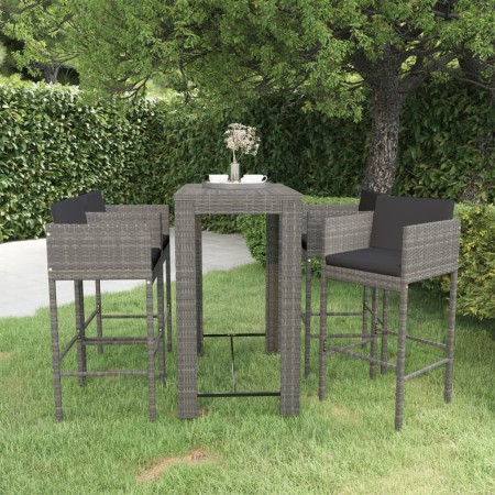 Set muebles bar jardín 5 piezas y cojines ratán sintético gris en Conjuntos de jardín | Comprar online en Foru.es