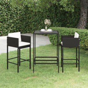 Set muebles bar jardín 3 piezas y cojines ratán sintético negro en Conjuntos de jardín | Comprar online en Foru.es