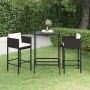 Set muebles bar jardín 3 piezas y cojines ratán sintético negro en Conjuntos de jardín | Comprar online en Foru.es