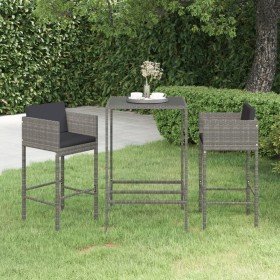 Set de muebles bar jardín 3 pzas y cojines ratán sintético gris en Conjuntos de jardín | Comprar online en Foru.es