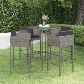 Set muebles de bar jardín 5 pzas y cojines ratán sintético gris en Conjuntos de jardín | Comprar online en Foru.es
