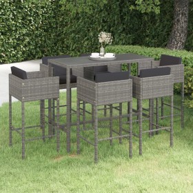 Set muebles de bar jardín 7 pzas y cojines ratán sintético gris en Conjuntos de jardín | Comprar online en Foru.es