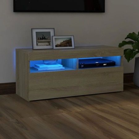 Mueble de TV con luces LED roble Sonoma 90x35x40 cm de vidaXL, Muebles TV - Ref: Foro24-804385, Precio: 62,04 €, Descuento: %
