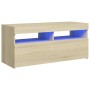 Mueble de TV con luces LED roble Sonoma 90x35x40 cm de vidaXL, Muebles TV - Ref: Foro24-804385, Precio: 62,04 €, Descuento: %