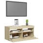 Mueble de TV con luces LED roble Sonoma 90x35x40 cm de vidaXL, Muebles TV - Ref: Foro24-804385, Precio: 62,04 €, Descuento: %