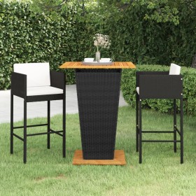 Set muebles bar jardín 3 piezas y cojines ratán sintético negro en Conjuntos de jardín | Comprar online en Foru.es