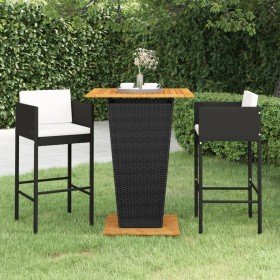 Set muebles bar jardín 3 piezas y cojines ratán sintético negro en Conjuntos de jardín | Comprar online en Foru.es