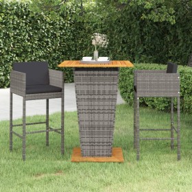 Set de muebles bar jardín 3 pzas y cojines ratán sintético gris en Conjuntos de jardín | Comprar online en Foru.es