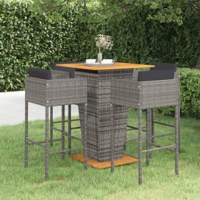 Set muebles de bar jardín 5 pzas y cojines ratán sintético gris en Conjuntos de jardín | Comprar online en Foru.es