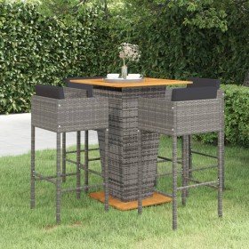 Set muebles de bar jardín 5 pzas y cojines ratán sintético gris en Conjuntos de jardín | Comprar online en Foru.es