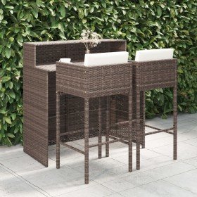 Set de bar de jardín 3 piezas y cojines ratán sintético marrón en Conjuntos de jardín | Comprar online en Foru.es