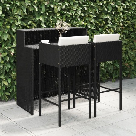 Set muebles bar jardín 3 piezas y cojines ratán sintético negro en Conjuntos de jardín | Comprar online en Foru.es