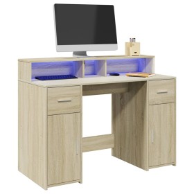 Escritorio con LED madera ingeniería roble Sonoma 120x55x91 cm en Oficina | Comprar online en Foru.es
