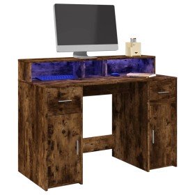 Escritorio con LED madera ingeniería roble ahumado 120x55x91 cm en Oficina | Comprar online en Foru.es
