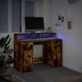 Escritorio con LED madera ingeniería roble ahumado 120x55x91 cm en Oficina | Comprar online en Foru.es