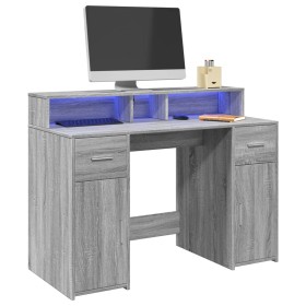 Escritorio con LED madera ingeniería gris sonoma 120x55x91 cm en Oficina | Comprar online en Foru.es