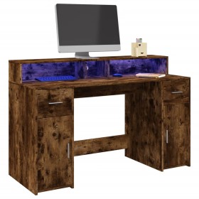 Escritorio con LED madera ingeniería roble ahumado 140x55x91 cm en Oficina | Comprar online en Foru.es