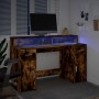 Escritorio con LED madera ingeniería roble ahumado 140x55x91 cm en Oficina | Comprar online en Foru.es