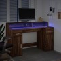 Escritorio con LED madera ingeniería marrón roble 140x55x91 cm en Oficina | Comprar online en Foru.es