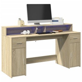 Escritorio con LED madera ingeniería roble Sonoma 160x55x91 cm en Oficina | Comprar online en Foru.es