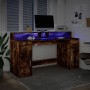 Escritorio con LED madera ingeniería roble ahumado 160x55x91 cm en Oficina | Comprar online en Foru.es