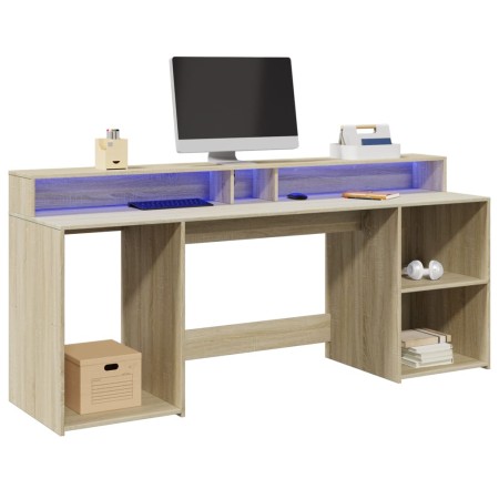 Escritorio con LED madera ingeniería roble Sonoma 200x55x91 cm en Oficina | Comprar online en Foru.es