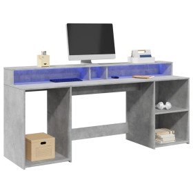 Escritorio con LED madera ingeniería gris hormigón 200x55x91 cm en Oficina | Comprar online en Foru.es