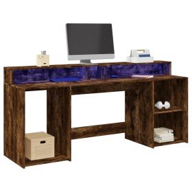 Escritorio con LED madera ingeniería roble ahumado 200x55x91 cm en Oficina | Comprar online en Foru.es