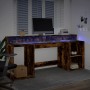 Escritorio con LED madera ingeniería roble ahumado 200x55x91 cm en Oficina | Comprar online en Foru.es