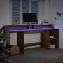 Escritorio con LED madera ingeniería marrón roble 200x55x91 cm en Oficina | Comprar online en Foru.es