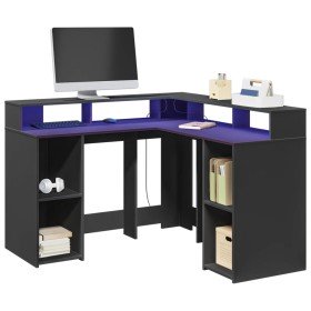 Escritorio con luz LED madera ingeniería negro 130x130x91 cm en Oficina | Comprar online en Foru.es