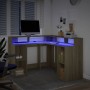 Escritorio con LED madera ingeniería roble Sonoma 130x130x91 cm en Oficina | Comprar online en Foru.es