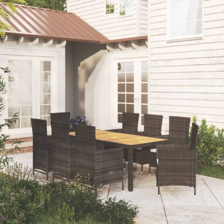 Set comedor de jardín 9 piezas y cojines ratán sintético negro en Conjuntos de jardín | Comprar online en Foru.es