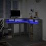 Escritorio con LED madera ingeniería gris hormigón 130x130x91cm en Oficina | Comprar online en Foru.es
