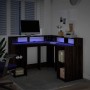 Escritorio con LED madera ingeniería marrón roble 130x130x91 cm en Oficina | Comprar online en Foru.es