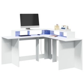 Escritorio con luz LED madera ingeniería blanco 152x152x91 cm en Oficina | Comprar online en Foru.es