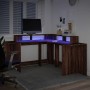 Escritorio con LED madera ingeniería marrón roble 152x152x91 cm en Oficina | Comprar online en Foru.es