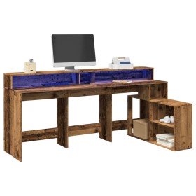 Escritorio con LED madera ingeniería envejecida 200x104x91 cm en Oficina | Comprar online en Foru.es
